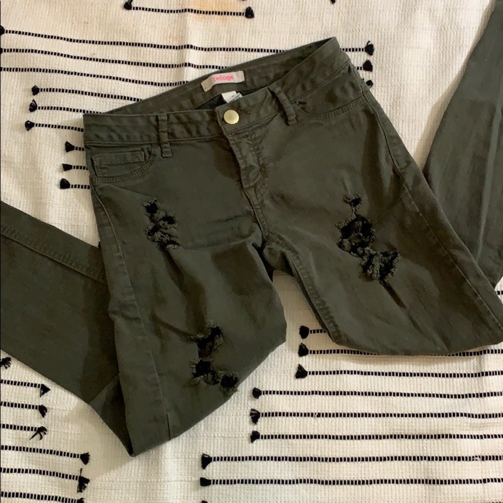 Distressed Army Green Skinny Jeans